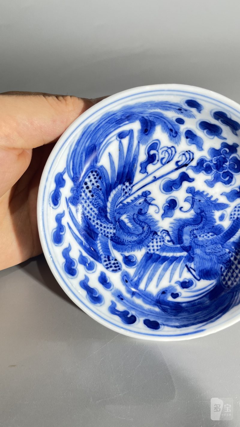 清 青花双凤纹盘 - 图4